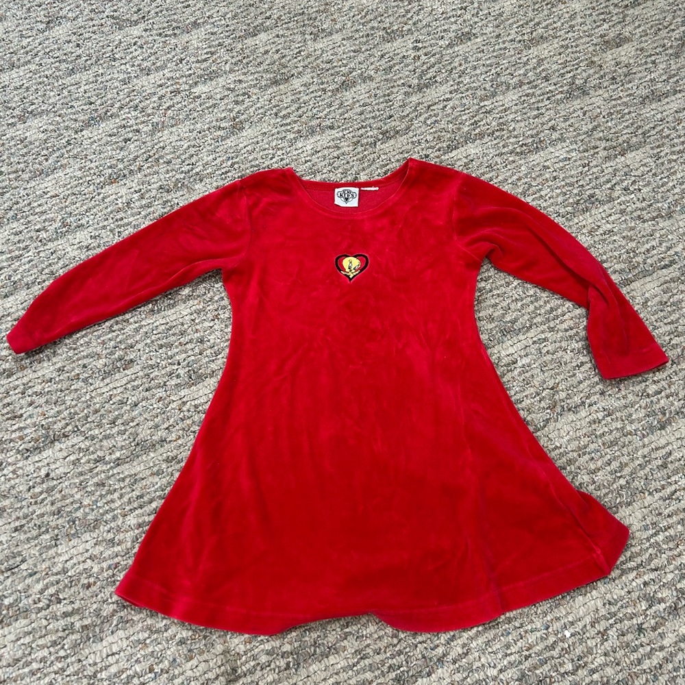 Vintage Red Velvet Tweety Bird Long Sleeve Dress